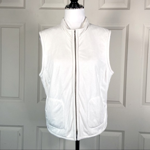 Evan Picone Zip Up Fleece Ivory Vest - Picture 3 of 10
